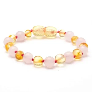 Amber & rozenkwarts barnsteen armband baby